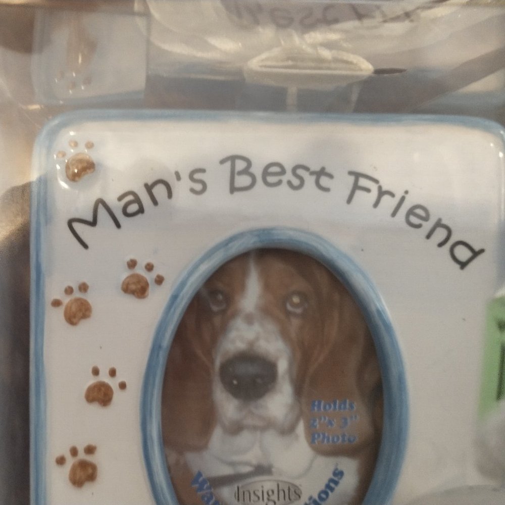 MAN'S BEST FRIEND CERAMIC PHOTO FRAME WITH TEA CANDLE... NWT